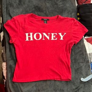 Red forever 21 “HONEY” cropped shirt